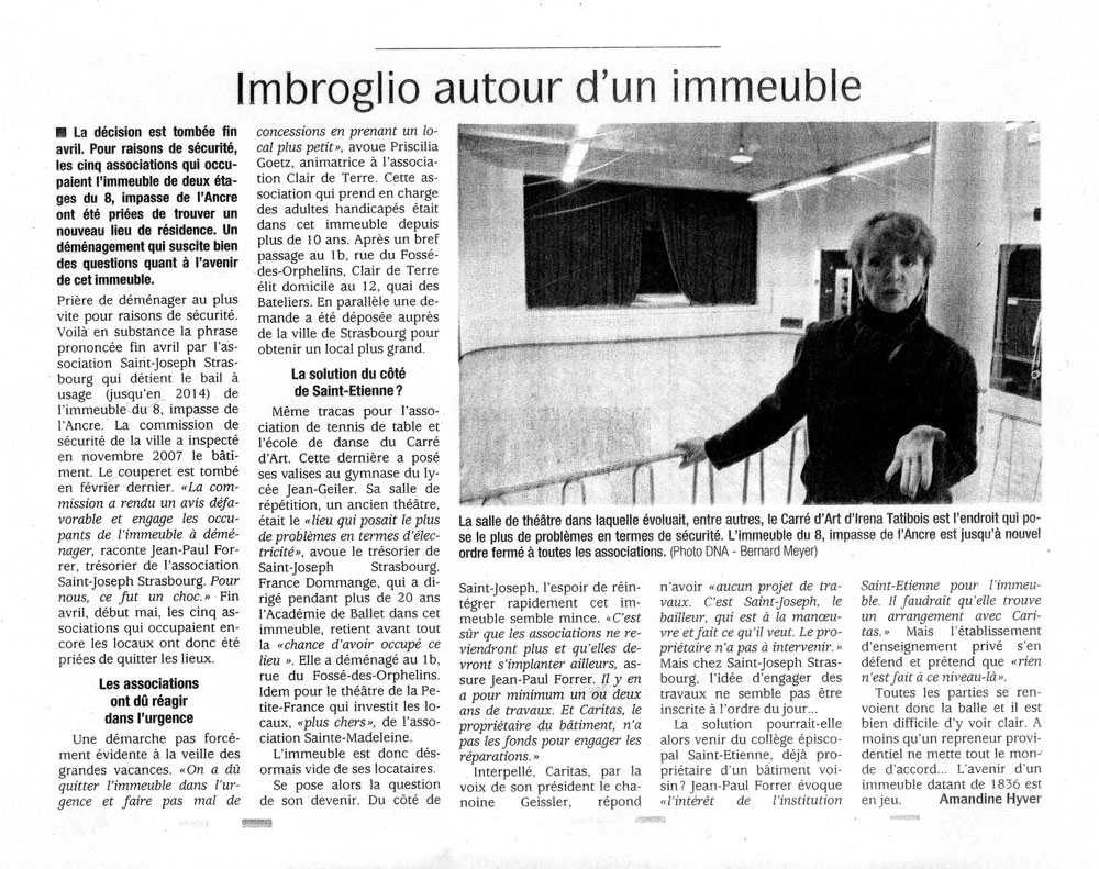 Le Carré d'Art, dance school in Strasbourg - DNA 30 Septembre 2008, 