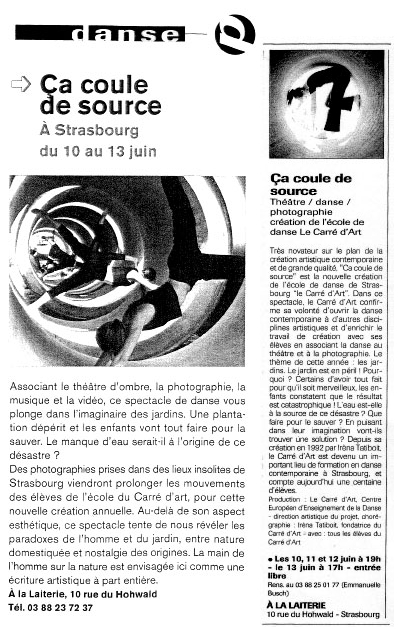 Le Carré d'Art, école de danse à Strasbourg - Hebdoscope juin 2004 - ça coule de source