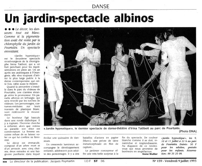 Le Carré d'Art, école de danse à Strasbourg - DNA 9 juillet 1993 - Un jardin-spectacle albinos, Anne Muller