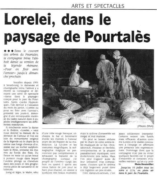 Le Carré d'Art, école de danse à Strasbourg - DNA juillet 1994 - Lorelei, dans le paysage de Pourtalès, Maïa Bouteiller