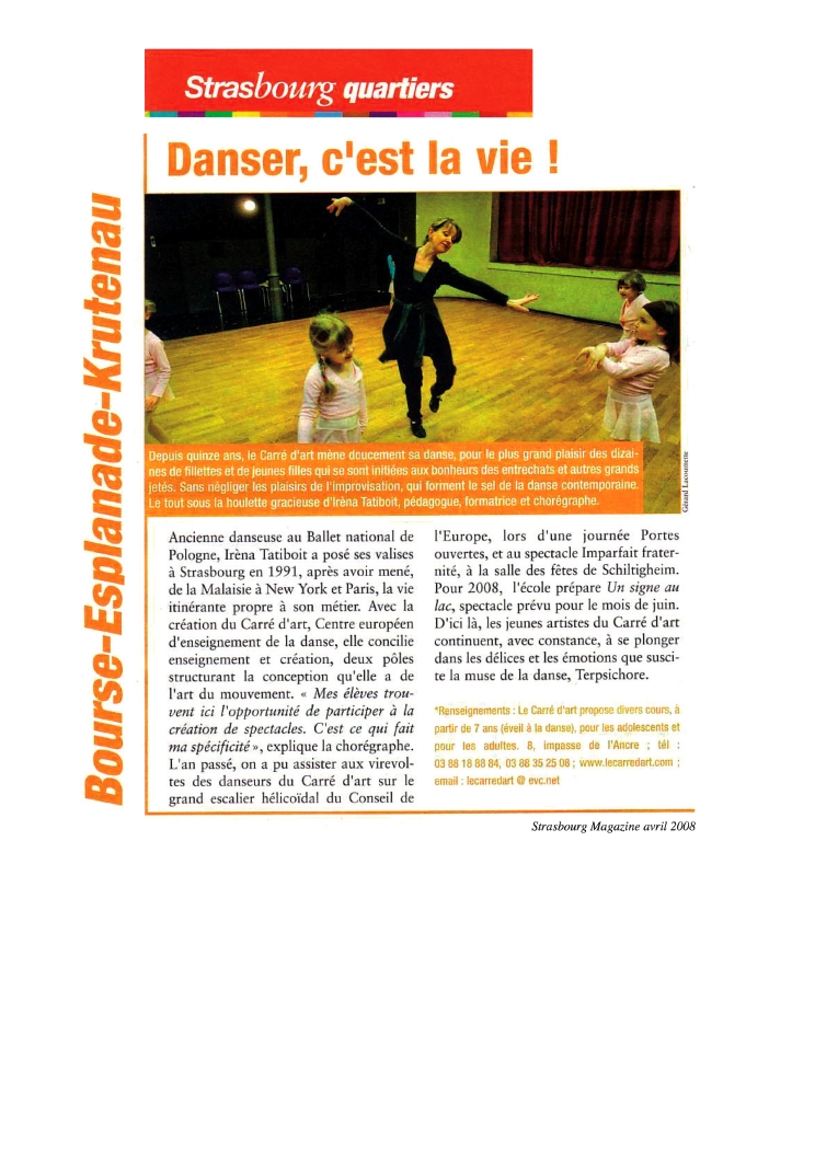 Le Carré d'Art, école de danse à Strasbourg - Strasbourg Magazine, avril 2008, 